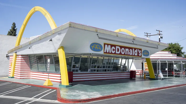 The exterior of the Downey McDonald's location featuring the single arches
