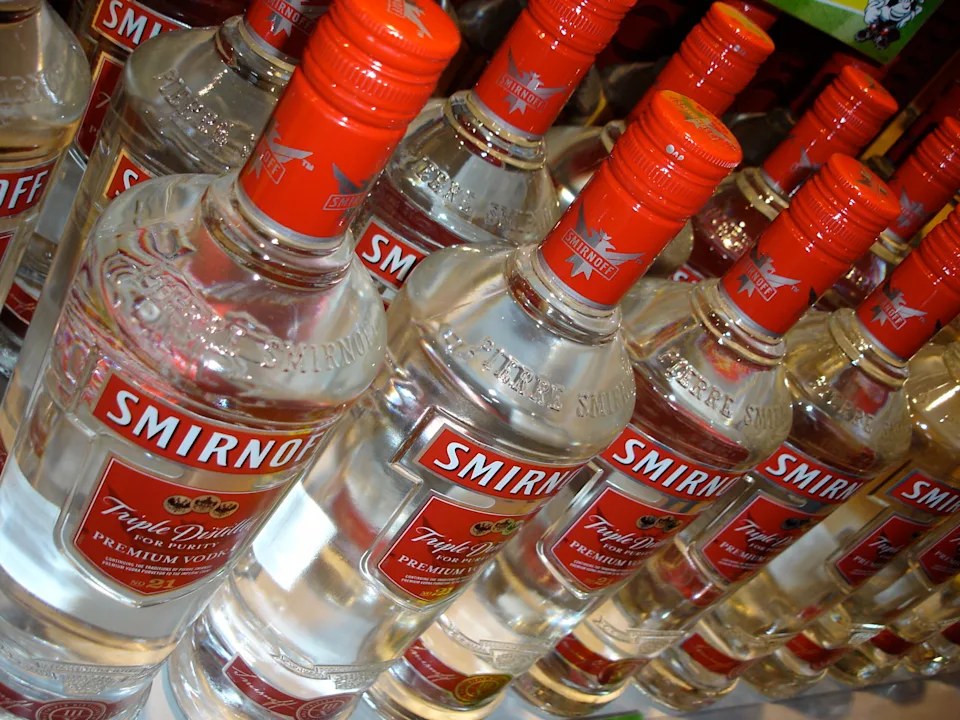 Smirnoff Vodka bottles at the duty free shop in airport.