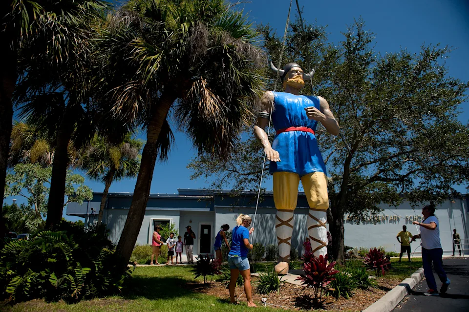 Repairs were made to Jensen Beach Elementary School's 20-foot Viking mascot, Jenguard, in 2013.