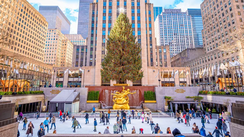 Ice skating beside Rockefeller Center Christmas Tree
