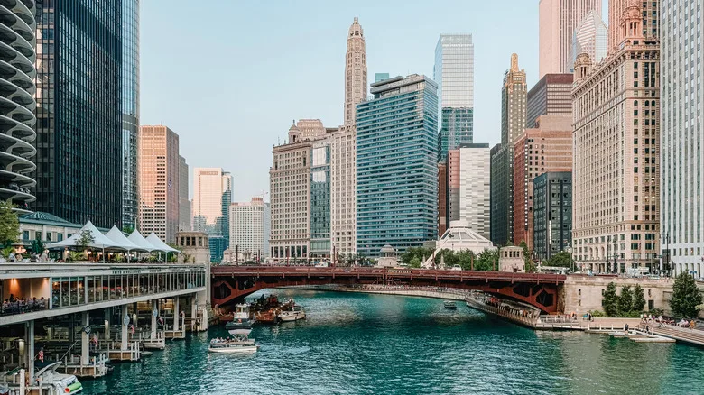 A river cuts through the middle of Chicago