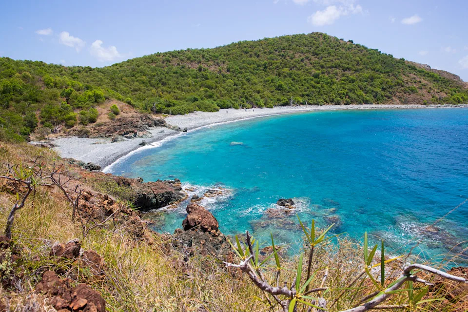 Beautiful landscape view of U.S. Virgin Islands National Park on the island of Saint John during the day.