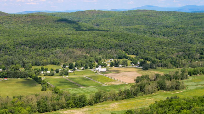 Aerial view of the Hudson Valley looking toward the Shawangunk Mountains