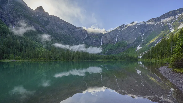 A clear, glacier-fed lake in Glacier National Park