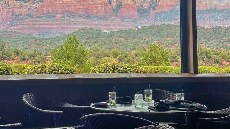 The interior of the dining room at Mariposa in Sedona, Arizona.