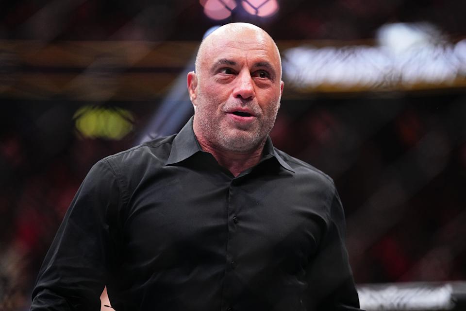 Joe Rogan looks impressed as he enters the Octagon. (Photo by Chris Unger/Zuffa LLC via Getty Images)<p>Photo by Chris Unger&sol;Zuffa LLC via Getty Images</p>